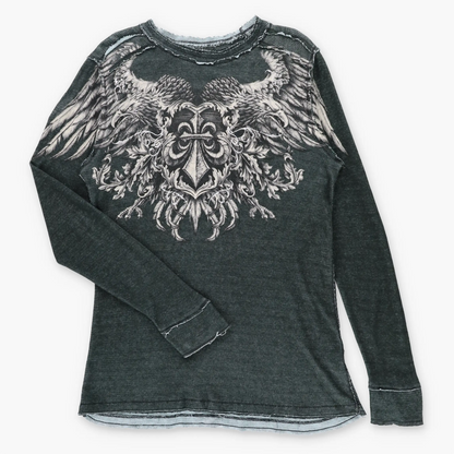 Vintage AFFLICTION Reversible Y2K Velvet Detailing Thermal Long Sleeve Tee USA Made (L-XL TALL)