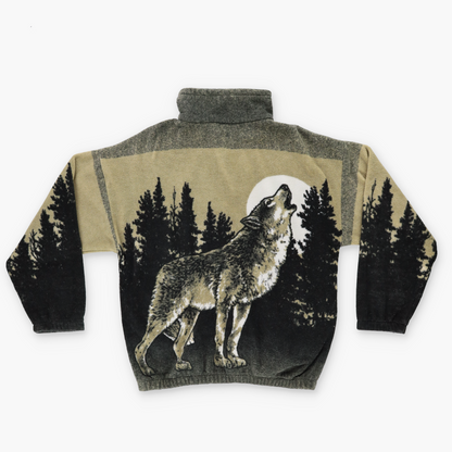 'USA Made' Howling Wolf Double Sided Graphic Zip-Up Fleece Jacket (L-XL)