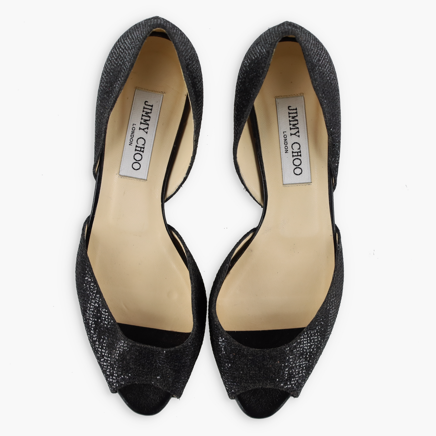 JIMMY CHOO Glitter Peep Toe Black Kitten Heels (38.5)