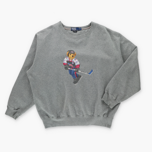 POLO RALPH LAUREN Ice Hockey Teddy Bear Grey Sweatshirt (XL-XXL)