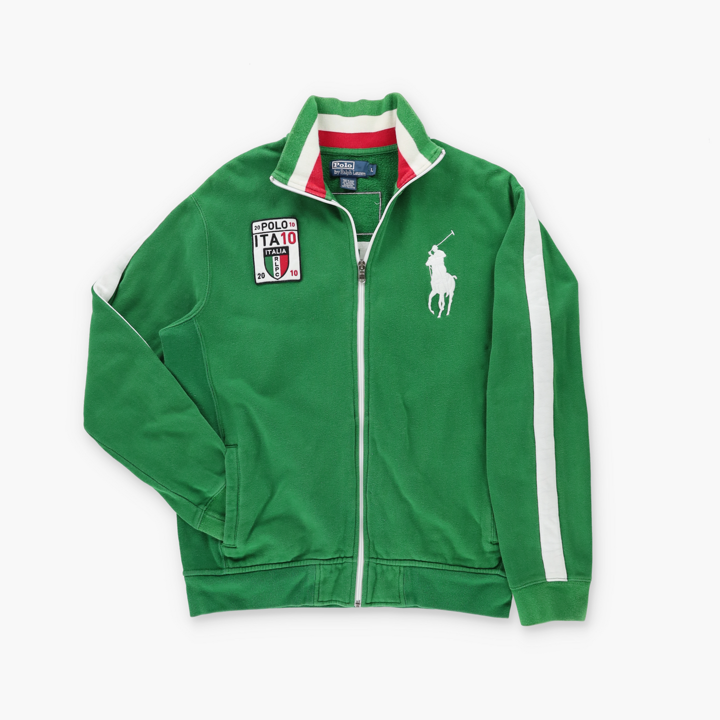 RALPH LAUREN POLO Italian Flag Embroidered Logo Full Zip Sweatshirt (M-L)