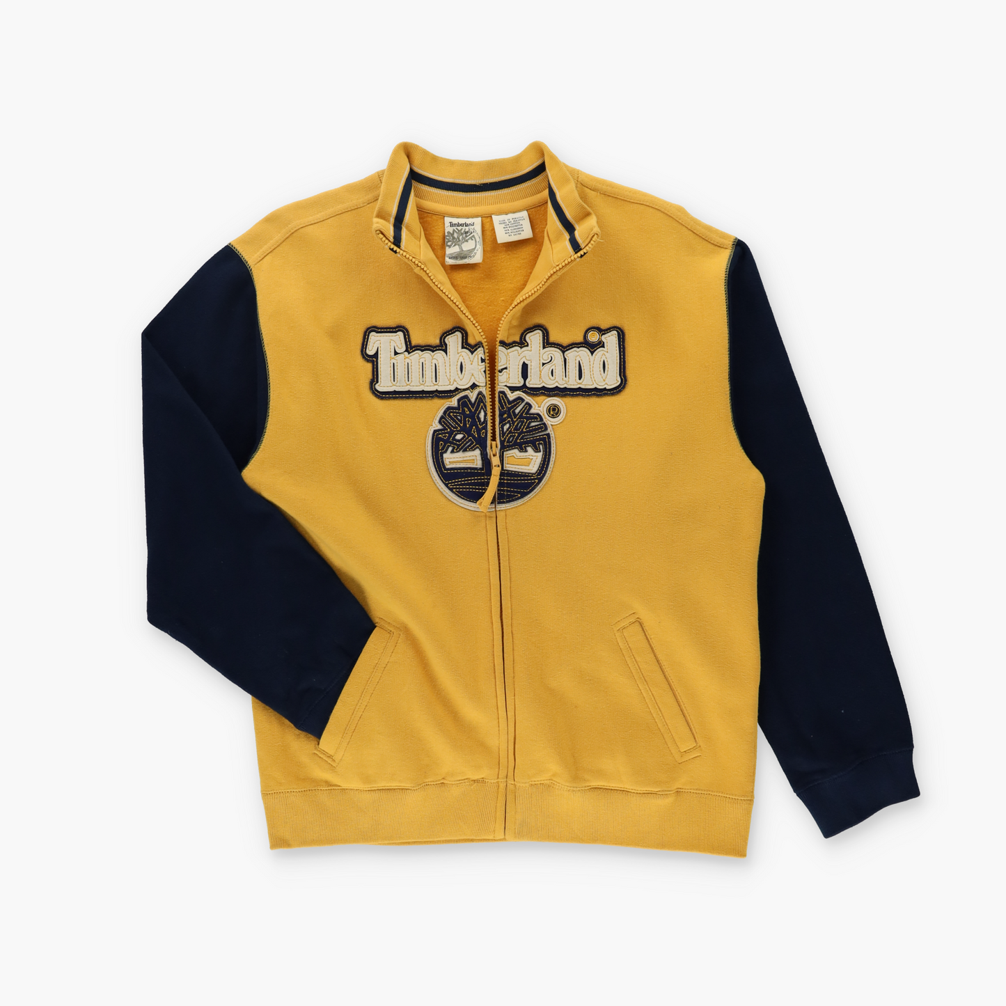 TIMBERLAND Embroidered Felt Patch Logo Yellow & Navy Full Zip Sweatshirt (M-L)