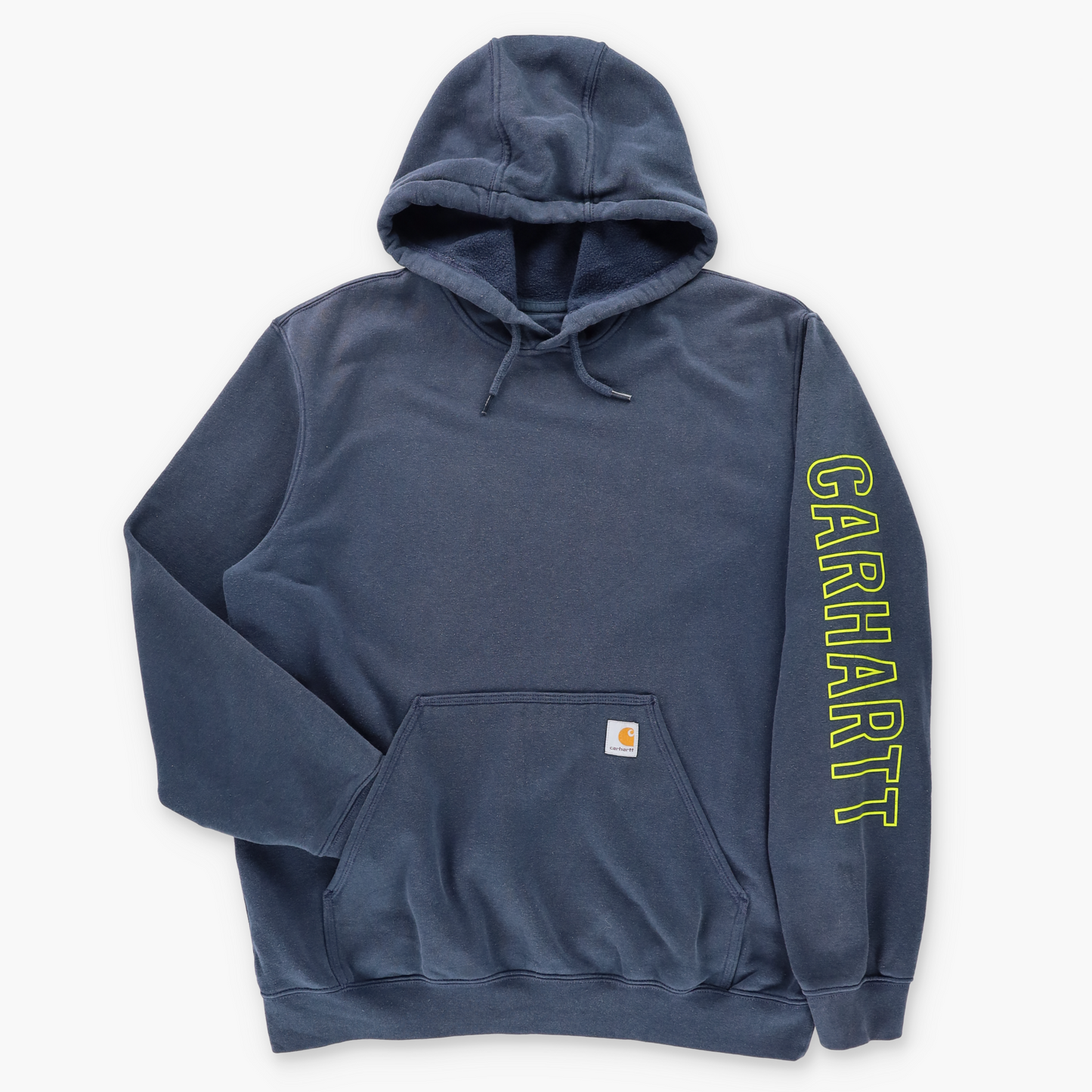CARHARTT 'Original Fit' Blue & Neon Green Spell Out Graphic Hoodie Sweatshirt (L-XL)