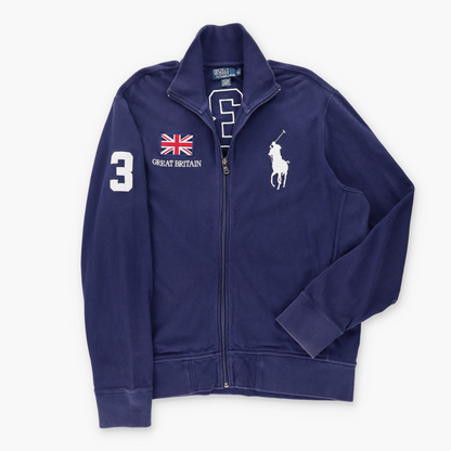 RALPH LAUREN POLO Embroidered Logo Great Britain Full Zip Waffle Sweatshirt (XL)