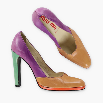 MIU MIU Multicolour Patchwork Leather Heels (39)