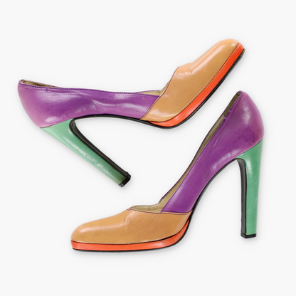 MIU MIU Multicolour Patchwork Leather Heels (39)