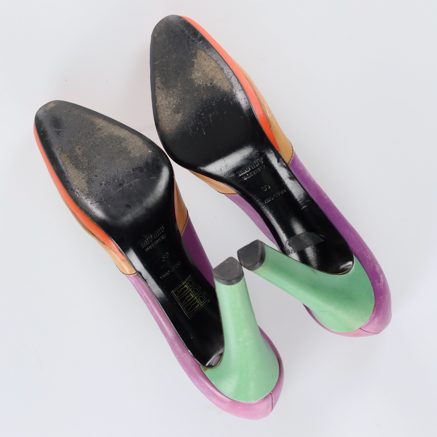 MIU MIU Multicolour Patchwork Leather Heels (39)