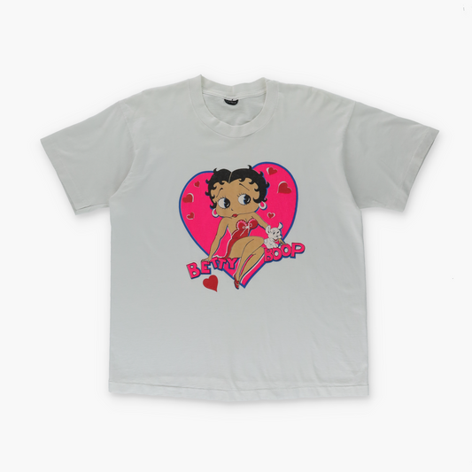 Vintage BETTY BOOP Fluro Heart 50/50 Single Stitch White T-Shirt (XL)