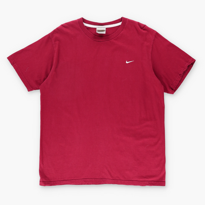 NIKE Embroidered Swoosh Logo Red & White T-Shirt (L)
