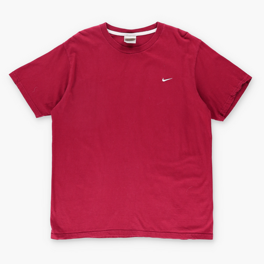 NIKE Embroidered Swoosh Logo Red & White T-Shirt (L)