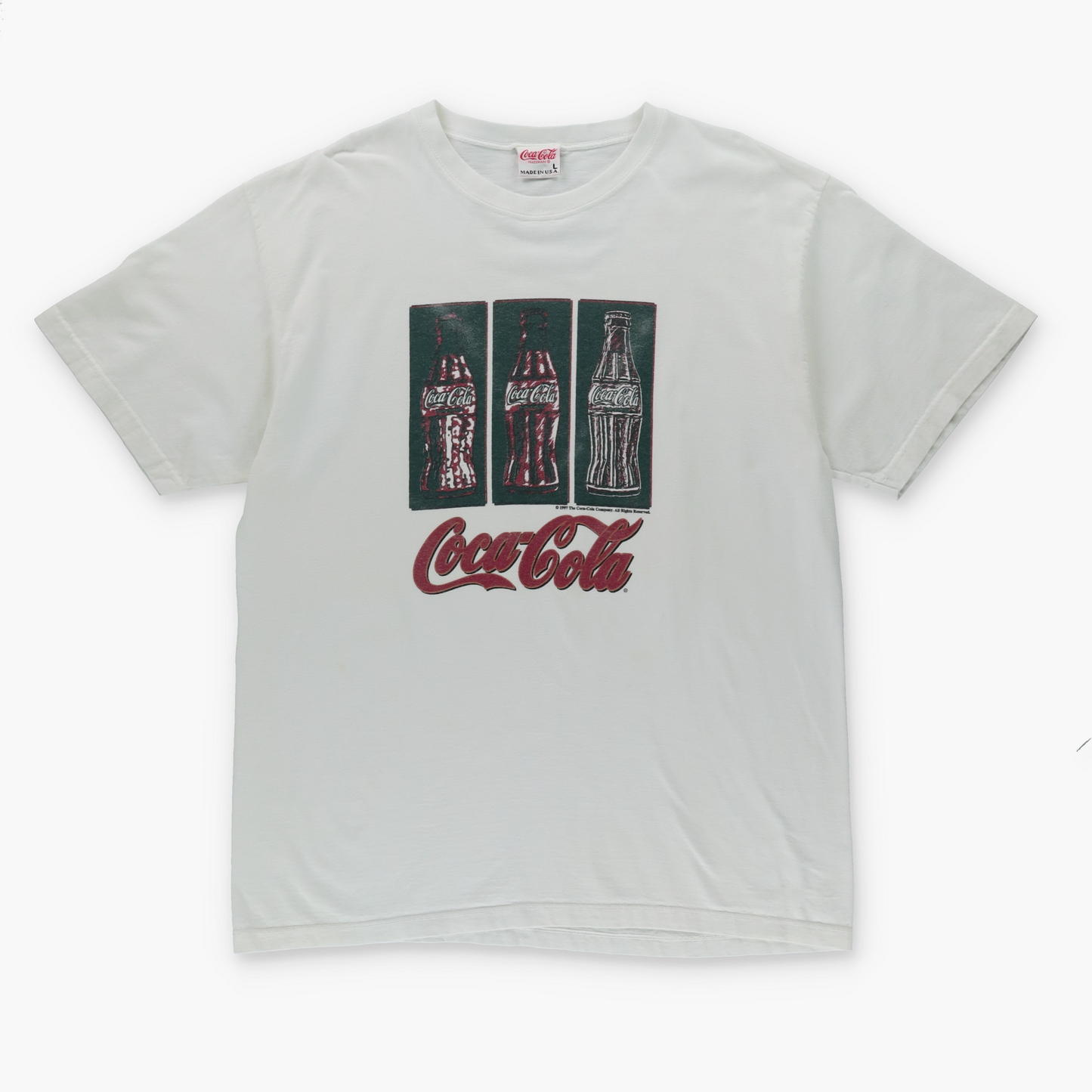 1997 COCA COLA Bottle Logo Retro USA Made White Tee (XL)
