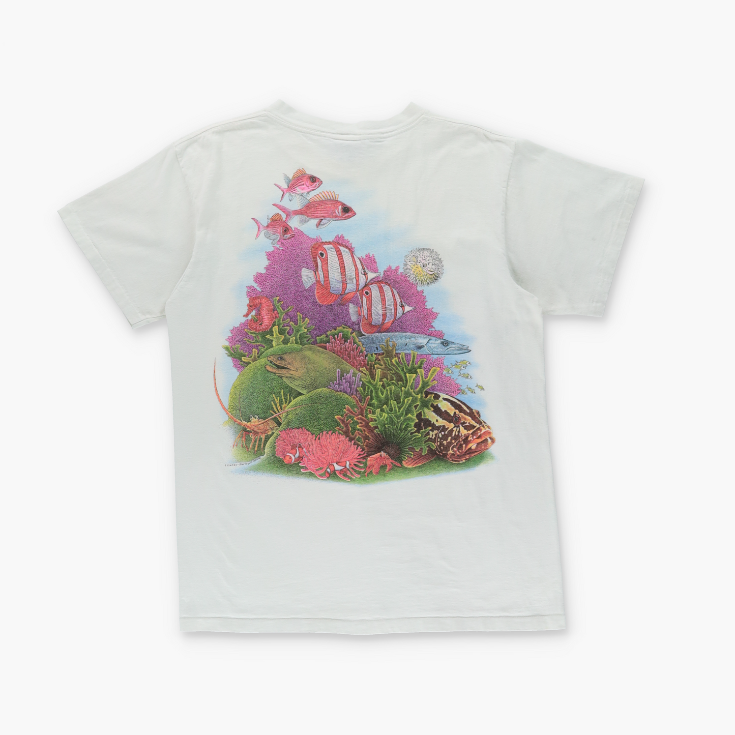 1988 HARLEQUIN Ocean Life USA Made Single Stitch Double Sided White Tee (M-L)