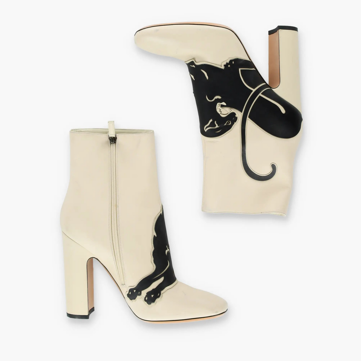 Vintage VALENTINO GARAVANI Cat Cream & Black Italy Made Platform Heel Boots (41)
