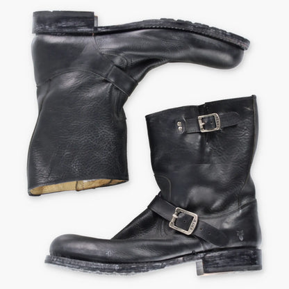Vintage FRYE Buckle Leather Ankle Western Black & Silver Boots (13 B)