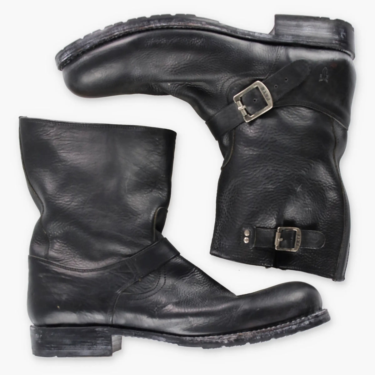 Vintage FRYE Buckle Leather Ankle Western Black & Silver Boots (13 B)