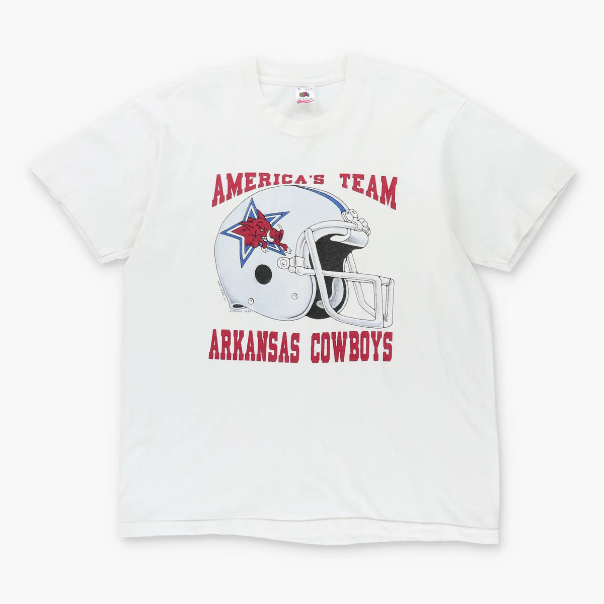 Vintage AMERICA'S TEAM Arkansas Cowboys Single Stitch USA Made White & Red T-Shirt (XL)