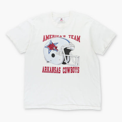 Vintage AMERICA'S TEAM Arkansas Cowboys Single Stitch USA Made White & Red T-Shirt (XL)