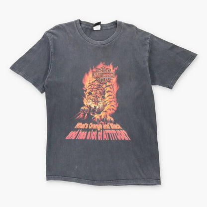 Vintage HARLEY DAVIDSON 90's Tiger 'A Lot Of Attitude' Humour Wilderness Motorcycle T-Shirt (L)