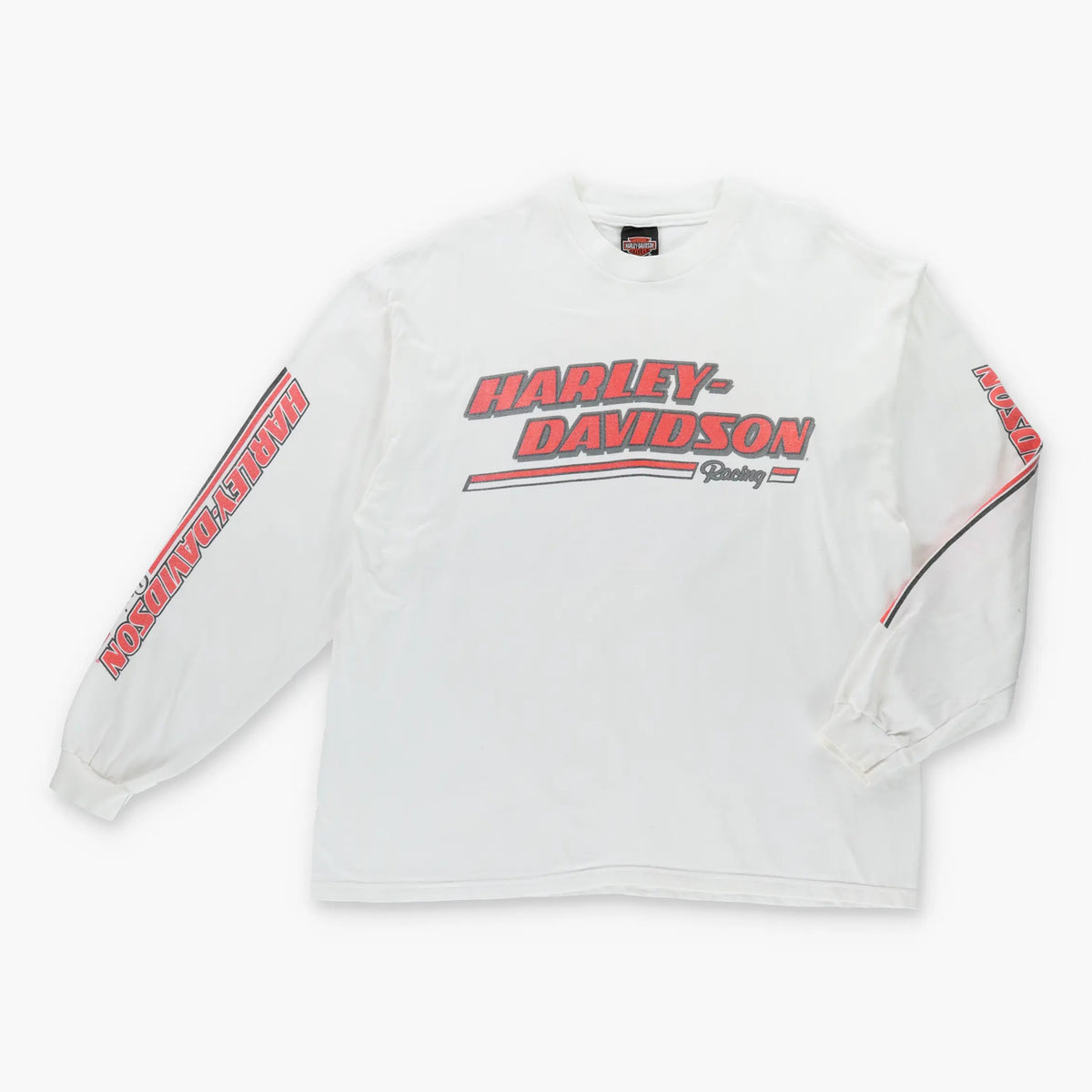 Vintage HARLEY DAVIDSON Racing White & Orange Motorcycle Long Sleeve T-Shirt (XL-XXL)