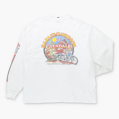 Vintage HARLEY DAVIDSON Racing White & Orange Motorcycle Long Sleeve T-Shirt (XL-XXL)