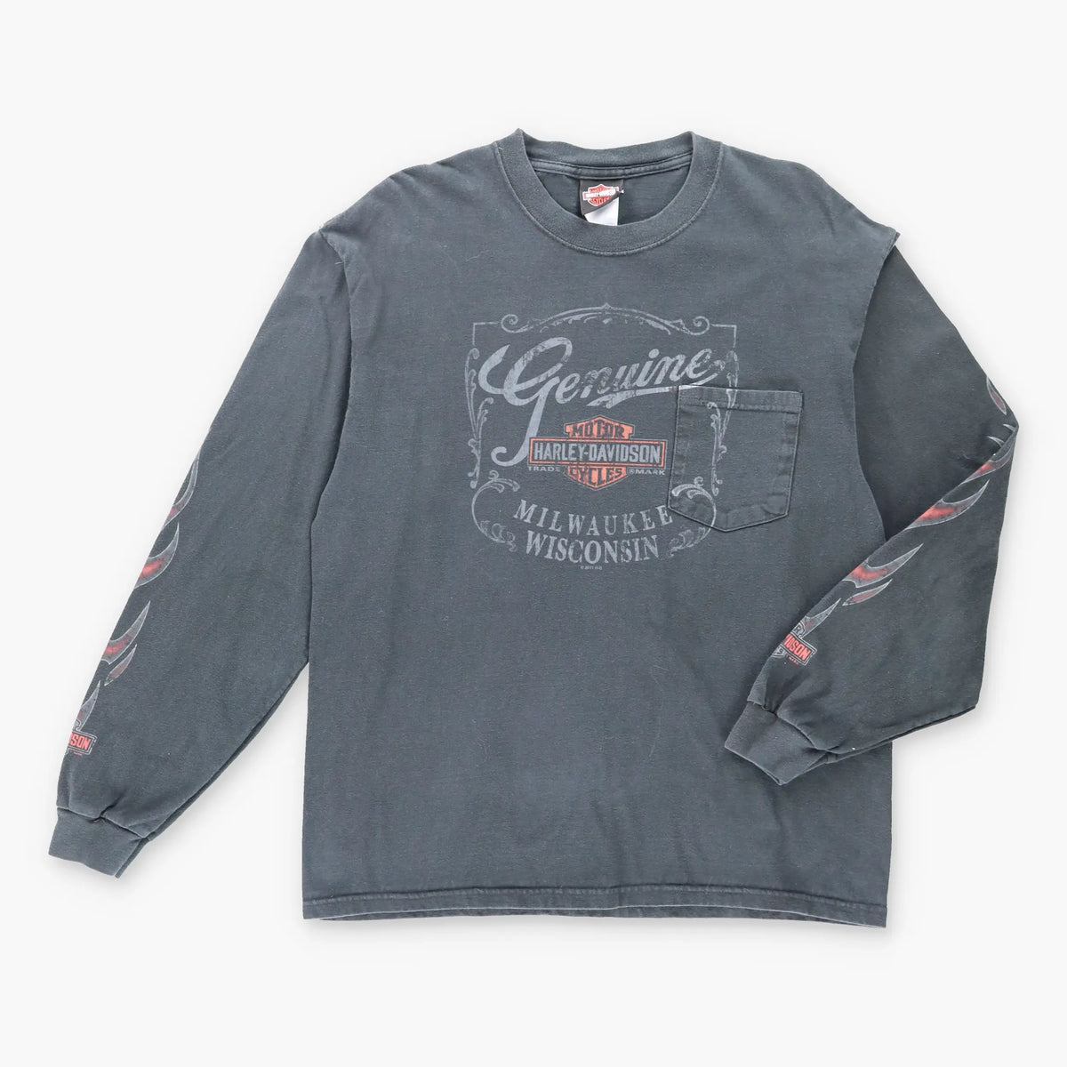 Vintage HARLEY DAVIDSON USA Made Palm Springs Black Long Sleeve Motorcycle Pocket T-Shirt (L)