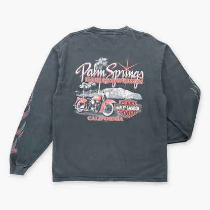 Vintage HARLEY DAVIDSON USA Made Palm Springs Black Long Sleeve Motorcycle Pocket T-Shirt (L)
