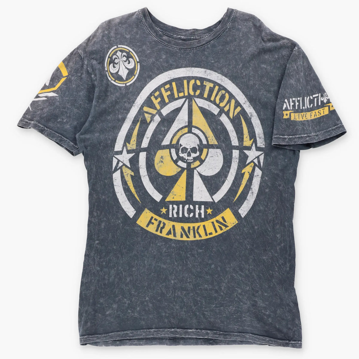Vintage AFFLICTION "Rich Franklin" Dark Grey & Yellow USA Made Y2K Tee (XL)