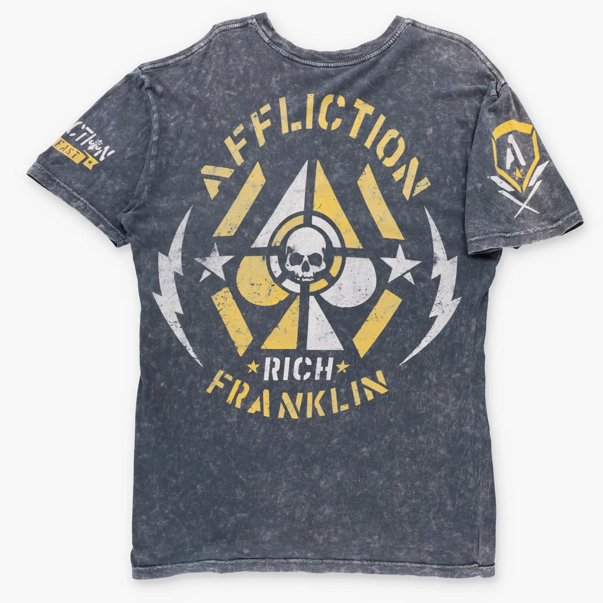 Vintage AFFLICTION "Rich Franklin" Dark Grey & Yellow USA Made Y2K Tee (XL)