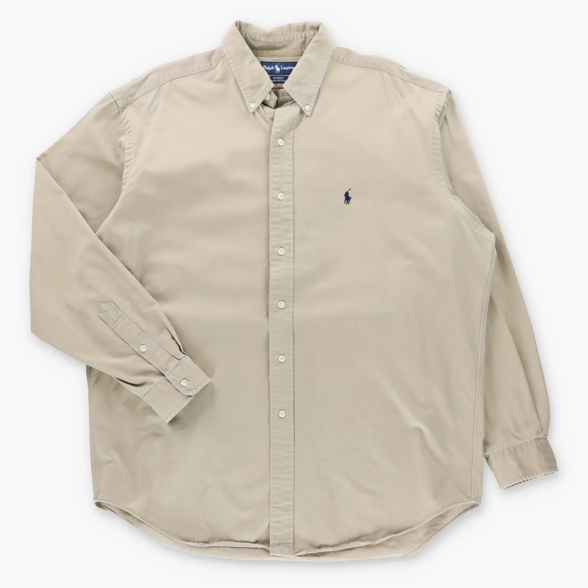 Vintage RALPH LAUREN 'Blake' Embroidered Pony Logo Khaki Button Down Shirt (XL)