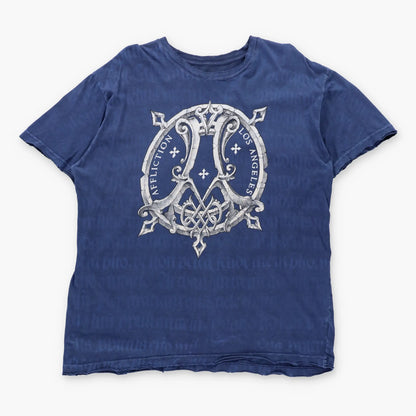 Vintage AFFLICTION Los Angeles Gothic Wings Gold Foil Detail Navy Blue Distressed Y2K Tee (L)