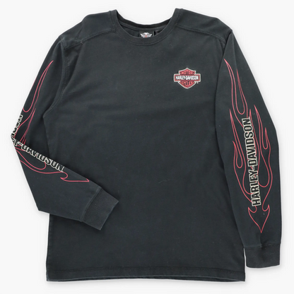 Vintage HARLEY DAVIDSON Embroidered Logo Black Long Sleeve Motorcycle Tee (XL)