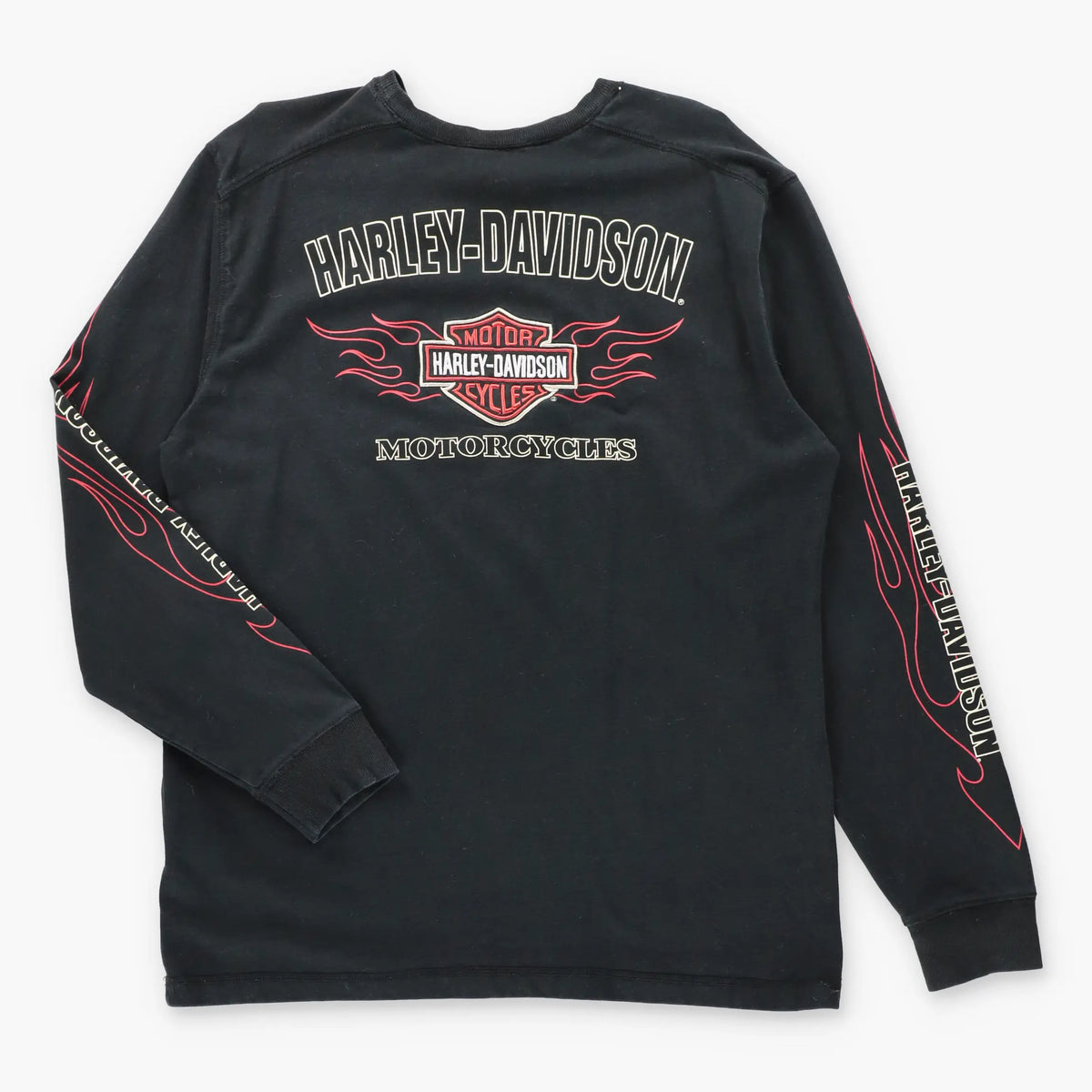Vintage HARLEY DAVIDSON Embroidered Logo Black Long Sleeve Motorcycle Tee (XL)