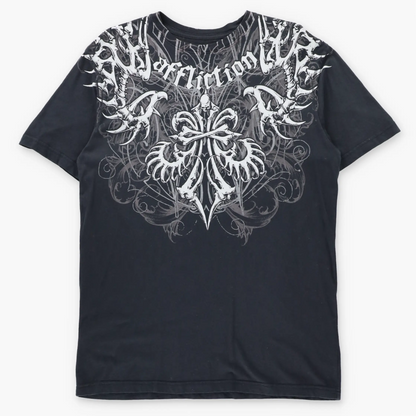 Vintage AFFLICTION Skeletal Wings & Fleur-De-Lis Black Y2K Tee (M TALL)
