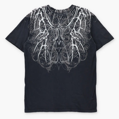 Vintage AFFLICTION Skeletal Wings & Fleur-De-Lis Black Y2K Tee (M TALL)