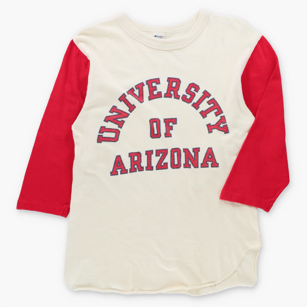 Vintage CHAMPION University Of Arizona Red & Off White USA Made 3/4 Sleeve Tee (M)