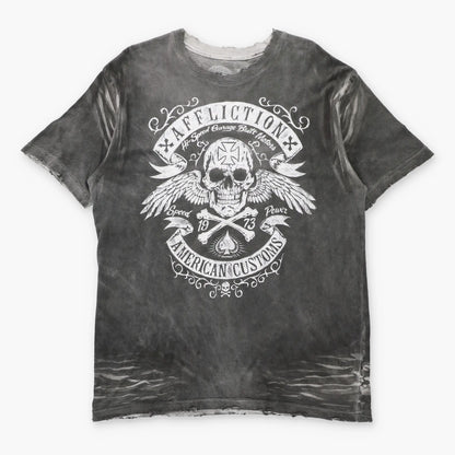 Vintage AFFLICTION American Customs "Hi-Speed Garage Built Motors" Grey USA Made Y2K Tee (L)