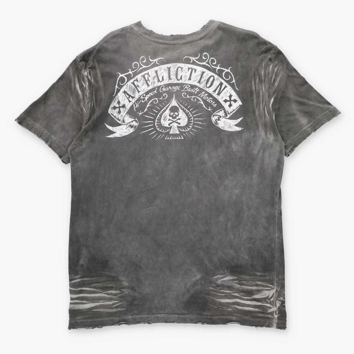 Vintage AFFLICTION American Customs "Hi-Speed Garage Built Motors" Grey USA Made Y2K Tee (L)