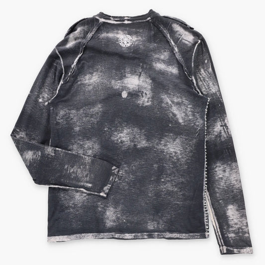 Vintage AFFLICTION Side Stitching Detail Black & Grey USA Made 1/4 Button Y2K Long Sleeve Tee (XL TALL)