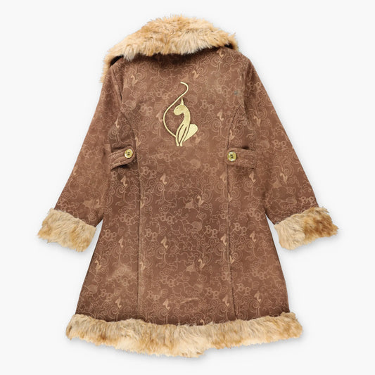 BABY PHAT Brown & Tan Y2K Gold Embroidered Faux Fur Lined Coat (Women's M)