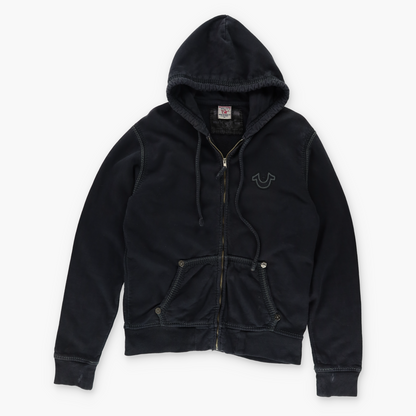 TRUE RELIGION Stitching Detail Horseshoe Logo Hoodie Sweatshirt (XL)