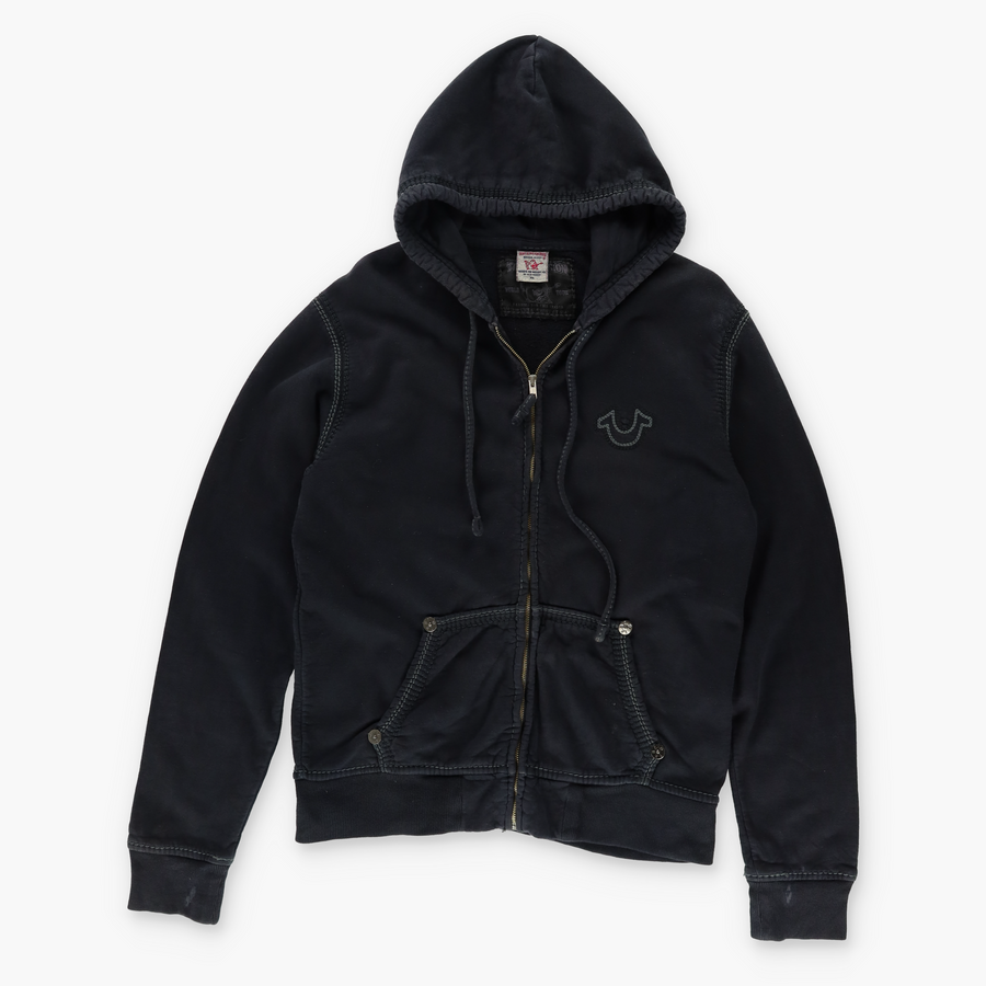 TRUE RELIGION Stitching Detail Horseshoe Logo Hoodie Sweatshirt (XL)