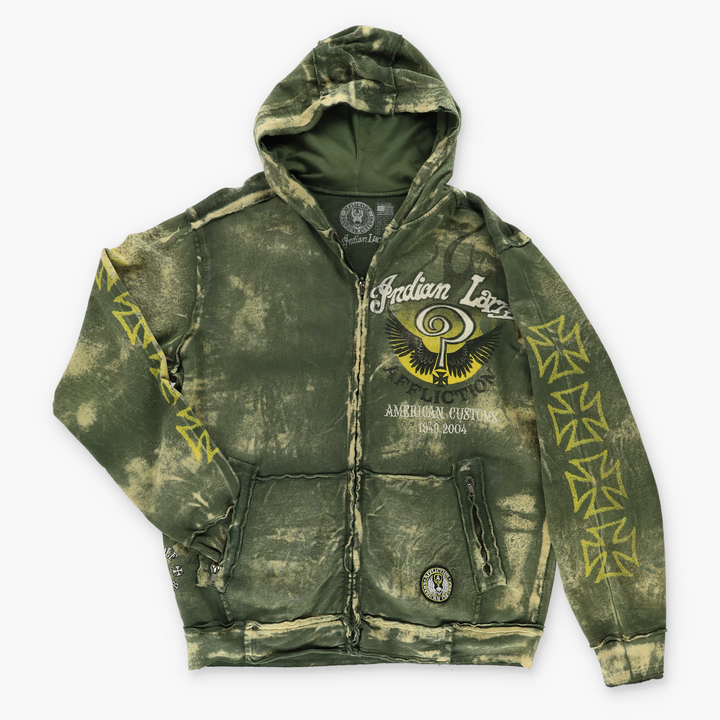 AFFLICTION 'Indian Larry' Acid Wash American Custom Hoodie Sweatshirt (XL-XXL)