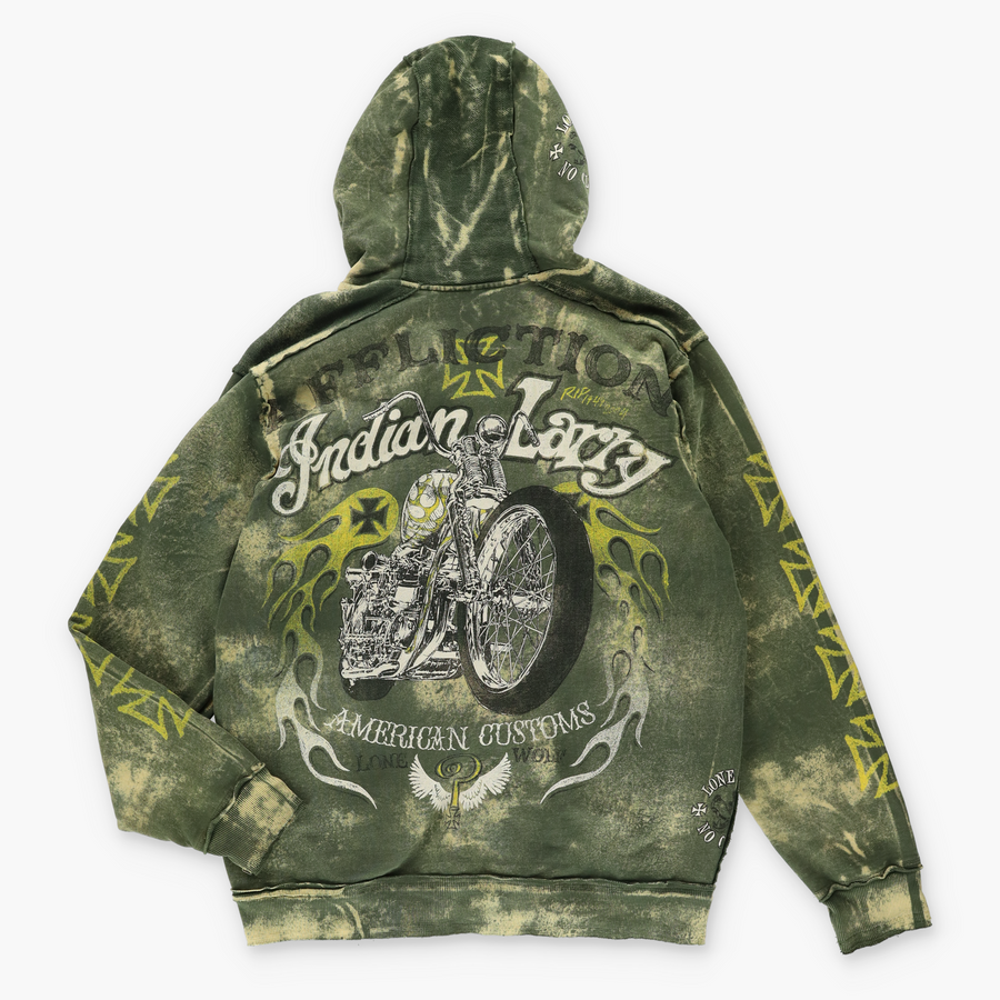 AFFLICTION 'Indian Larry' Acid Wash American Custom Hoodie Sweatshirt (XL-XXL)