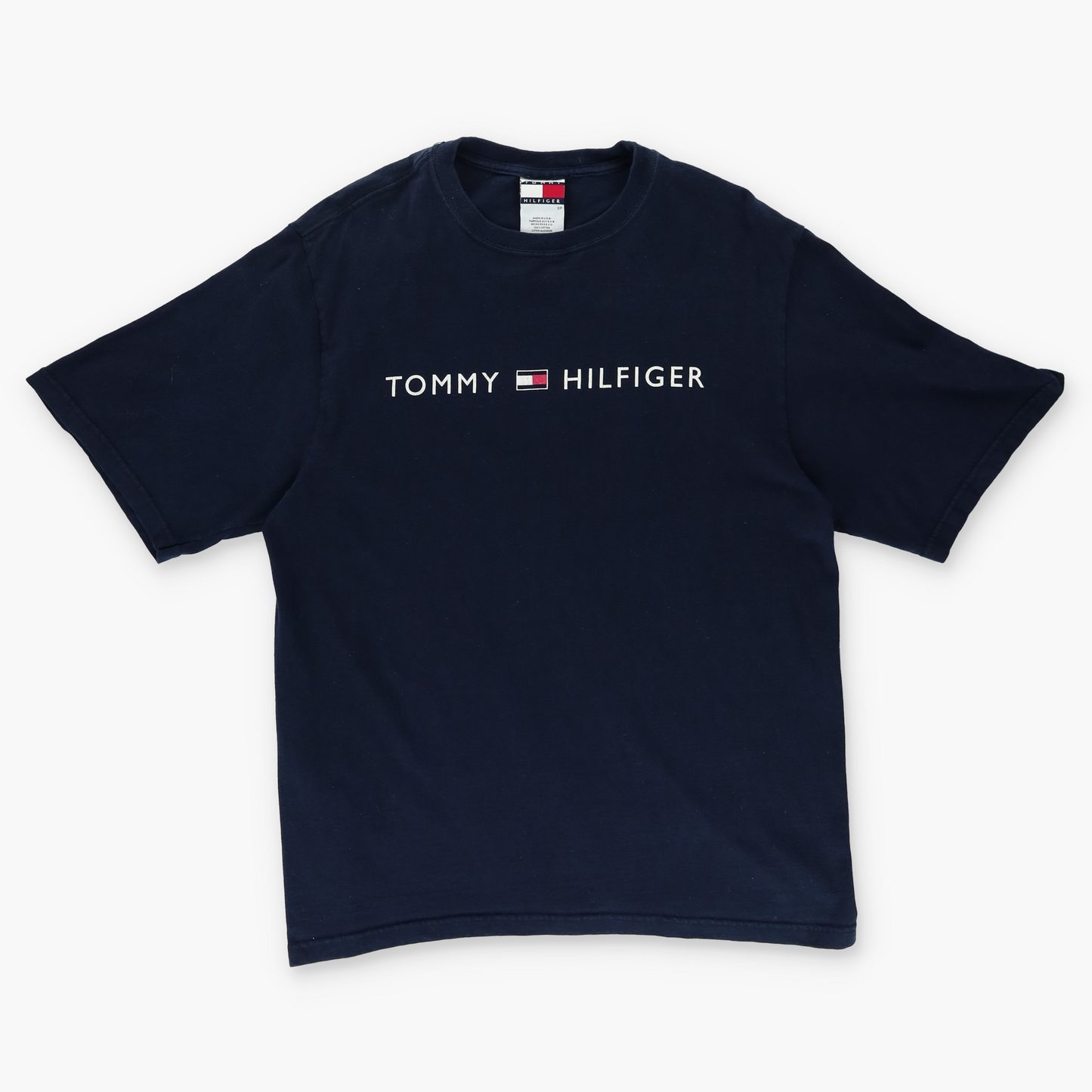 TOMMY HILFIGER Navy Spell Out Logo USA Made Tee (M)