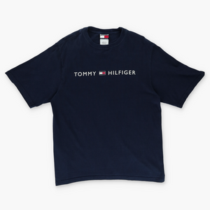 TOMMY HILFIGER Navy Spell Out Logo USA Made Tee (M)