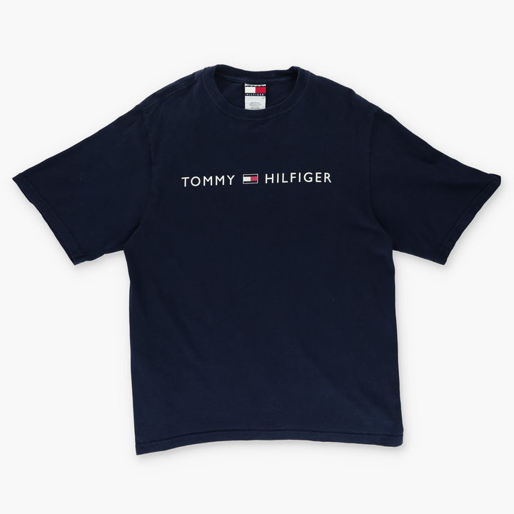 TOMMY HILFIGER Navy Spell Out Logo USA Made Tee (M)