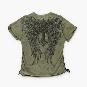 AFFLICTION Embellished Cross Wing Print Laced YK2 Tee (Women's M)