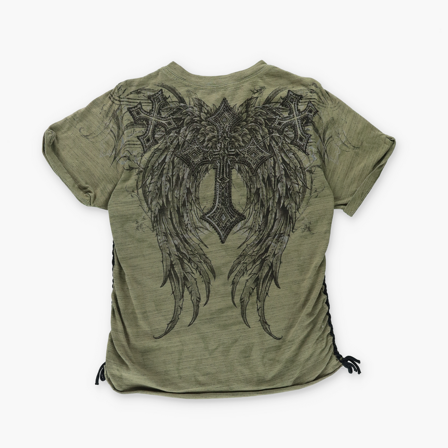 AFFLICTION Embellished Cross Wing Print Laced YK2 Tee (Women's M)