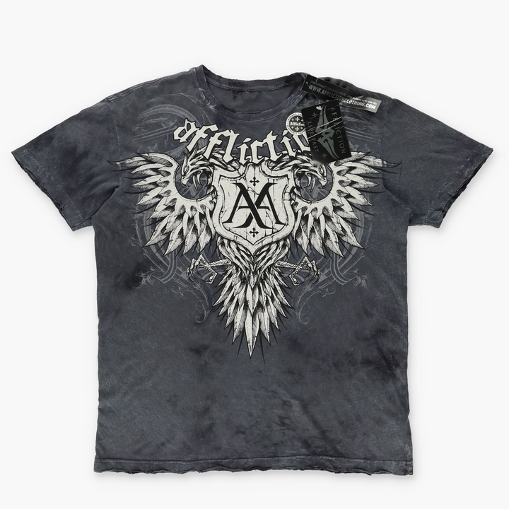 AFFLICTION Y2K Reversable USA Made Griffin & Shield Distressed Tee (L)
