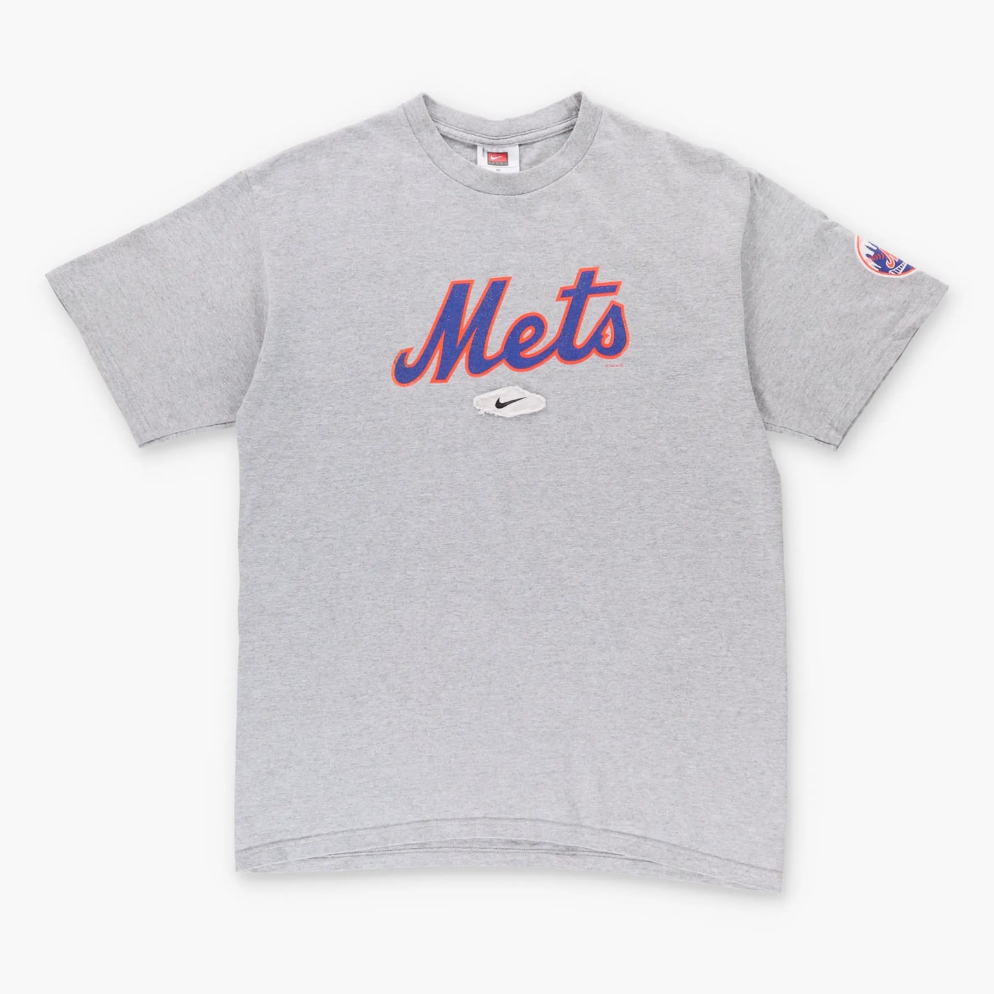 Vintage NIKE X METS Centre Swoosh Logo Grey Baseball T-Shirt (M)